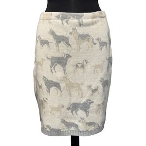 NEW Green 3 Dog Lover Featherweight Knit Pencil Skirt Sz M Gray Beige Preppy USA